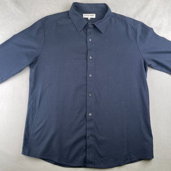 American Apparel Shirt Men L Navy Blue Button Down Long Sleeve Collared Work EUC - Picture 2 of 7